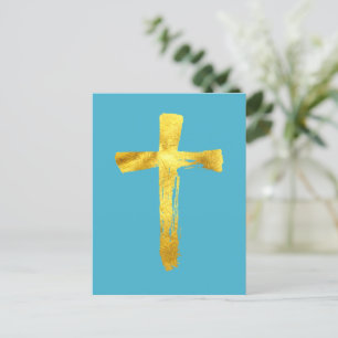 Cartão Postal De Festividades Dourada Cruz de Pincel - Cristo Cristão Jesus Cruc