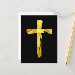 Cartão Postal De Festividades Dourada Cruz de Pincel - Jesus Cristão Cristo Deus