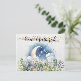 Cartão Postal De Festividades Dourada Folhagem de Lua de Linda Eid Mubarak Water