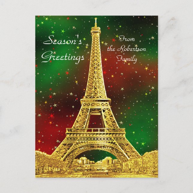 Cartão Postal De Festividades Dourada Paris Skyline nº 2 Natal Starry (Frente)