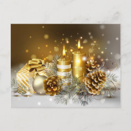 Cartão Postal De Festividades Douradas velas Feliz Feriado de Natal