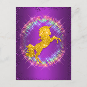 Cartão Postal De Festividades Dourado Arco-Íris Esmaga em Púrpura