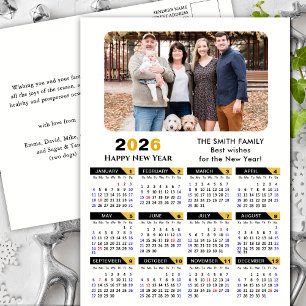 Cartão Postal De Festividades Dourado Minimalista Preto do Calendário Moderno 20