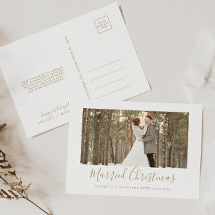 Cartão Postal De Festividades Dourado Natal Casado Mínimo Novo Obrigado