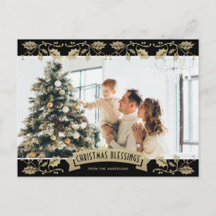 Cartão Postal De Festividades Dourado Natal Negro Beneficia Foto Cristã