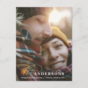 Cartão Postal De Festividades Dourado roteiro vermelho xadrez dia de graças 1 fo