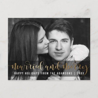 Cartão Postal De Festividades Dourado Script, Novo Feriado, Foto Preta e Branca