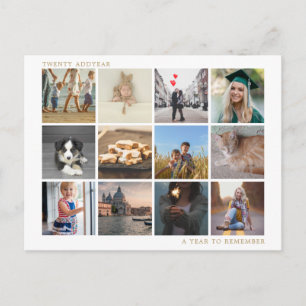 Cartão Postal De Festividades Dourado Um Ano Para Lembrar O Natal Da Foto Da Fam