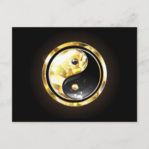 Cartão Postal De Festividades Dourado Yin Yang a preto
