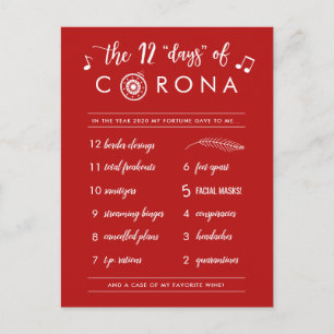 Cartão Postal De Festividades Doze Dias Engraçados de Corona Vermelho Branco M