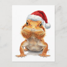 Dragão Barbudo com Chapéu de Papai Noel Aquarela