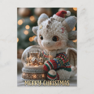 Cartão Postal De Festividades Dragão de Pelúcia Natalino Fofo com Globo de Neve 