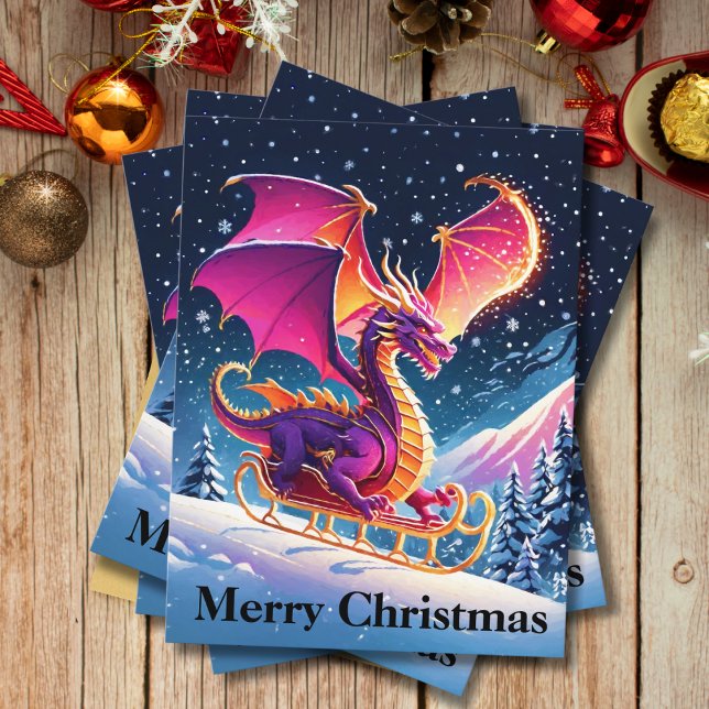 Cartão Postal De Festividades Dragão Roxo Em Papais noeis Liderou Feliz Natal (Criador carregado)