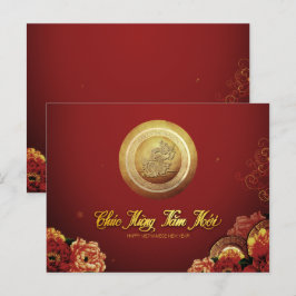 Cartão Postal De Festividades Dragão Vietnamita Elegante Ano Novo 2024 Peônias H