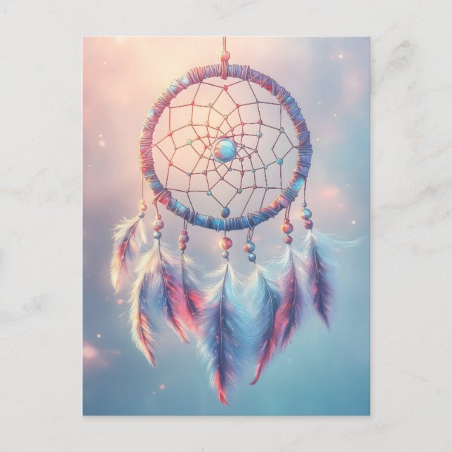 Cartão Postal De Festividades Dream Catcher com Penas e Miçangas Suaves (Frente)