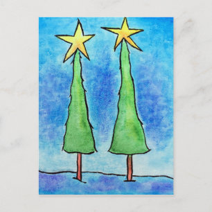 Cartão Postal De Festividades Duas árvores de Natal altas
