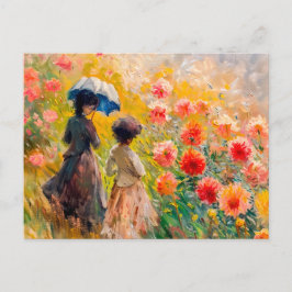 Cartão Postal De Festividades Duas mulheres no Dahlia flerbed