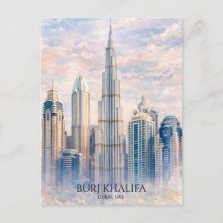 Cartão Postal De Festividades Dubai Burj Khalifa Luxury City Skyline Watercolor