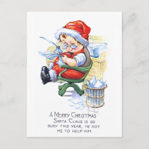 Cartão Postal De Festividades Duende de Santa na cadeira