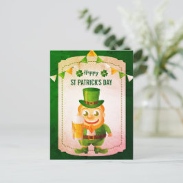 Cartão Postal De Festividades Duende Feliz Sorriso Irlandês Dia de São Patrício