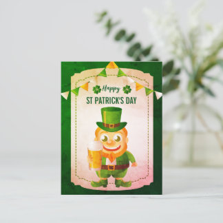 Cartão Postal De Festividades Duende Feliz Sorriso Irlandês Dia de São Patrício