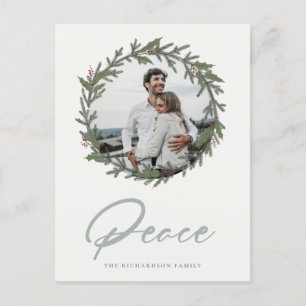 Cartão Postal De Festividades Dusky Sage Green Christmas Wreath Peace