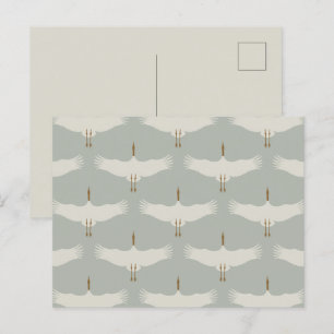 Cartão Postal De Festividades Dusty Blue Neutral Birds Swans Art Deco Monograma
