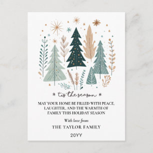 Cartão Postal De Festividades É a Temporada Boho Árvores de Natal Botânicas