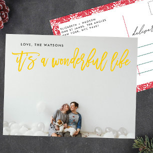 Cartão Postal De Festividades É uma Vida Maravilhosa Natal Amarelo