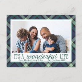 Cartão Postal De Festividades É uma vida maravilhosa | Verde e Marinho Tartan Ho