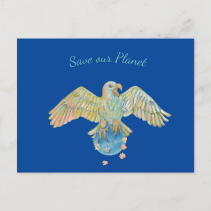 Cartão Postal De Festividades Eagle Carregando Earth Salva nosso planeta azul