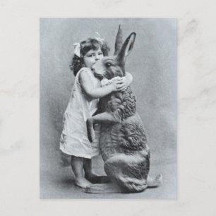 Cartão Postal De Festividades Easter Antique Post Card Girl Love Bunny