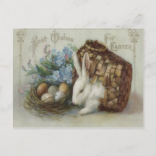 Cartão Postal De Festividades Easter Bunny Colored Painted Egg Basket Forget Me