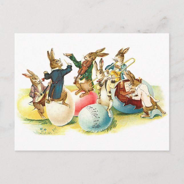 Cartão Postal De Festividades Easter Bunny Concert Vintage (Frente)