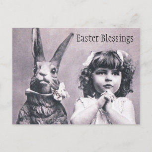 Cartão Postal De Festividades Easter Bunny Victorian Praying Girl Post Card