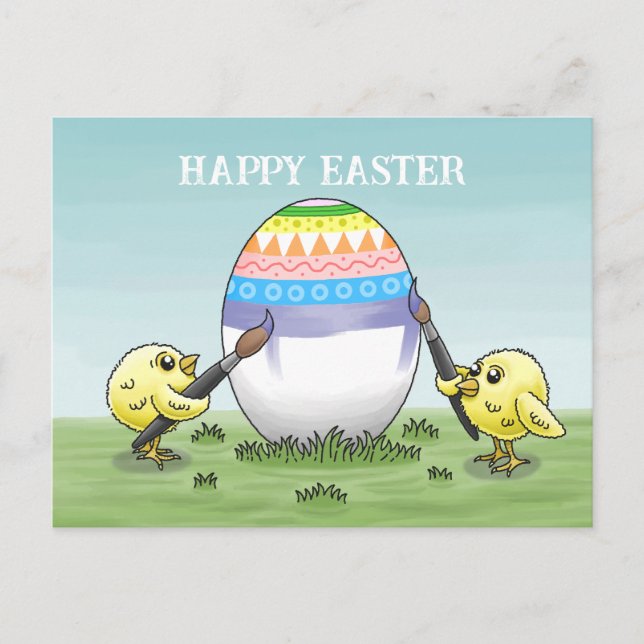 Cartão Postal De Festividades Easter egg painted by the chickens (Frente)