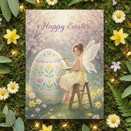 Cartão Postal De Festividades Easter Fairy Painting Egg Spring