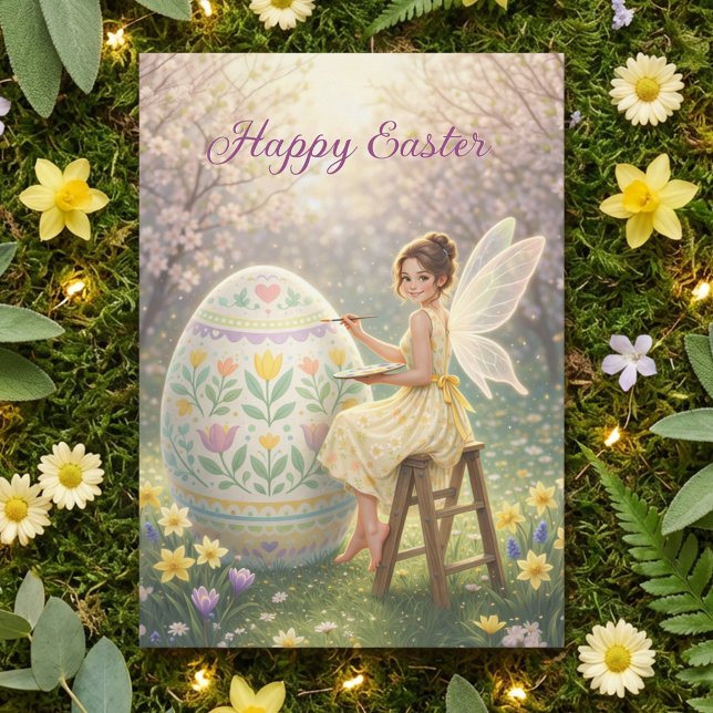 Cartão Postal De Festividades Easter Fairy Painting Egg Spring (Criador carregado)