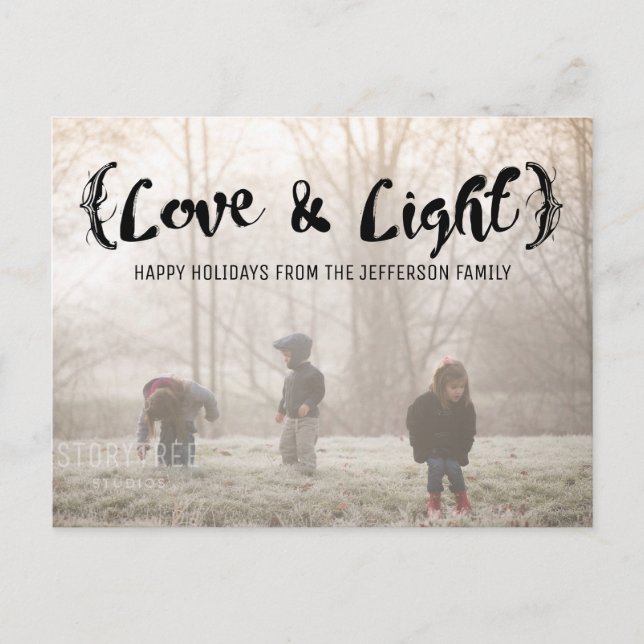 Cartão Postal De Festividades Ebony Elegant Sketch Love & Light Holiday Photo (Frente)