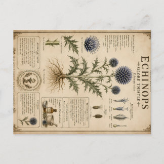 Cartão Postal De Festividades Echinops Globe Thistle Botânica Científica Vintage