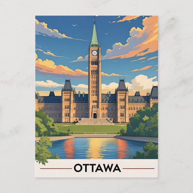 Cartão Postal De Festividades Edifício do Parlamento do Canadá em Ottawa, panora (Frente)
