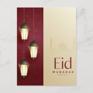 Cartão Postal De Festividades Eid Mubarak Lanterna Islâmica Red