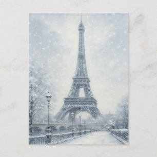 Cartão Postal De Festividades Eiffel Tower Winter Scense Paris