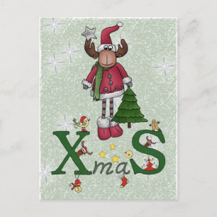 Cartão Postal De Festividades Elch mit Baum