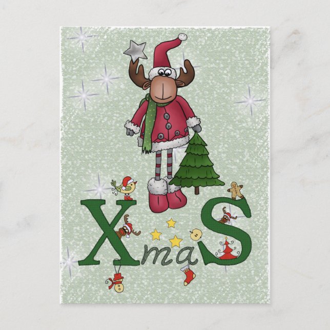 Cartão Postal De Festividades Elch mit Baum (Frente)