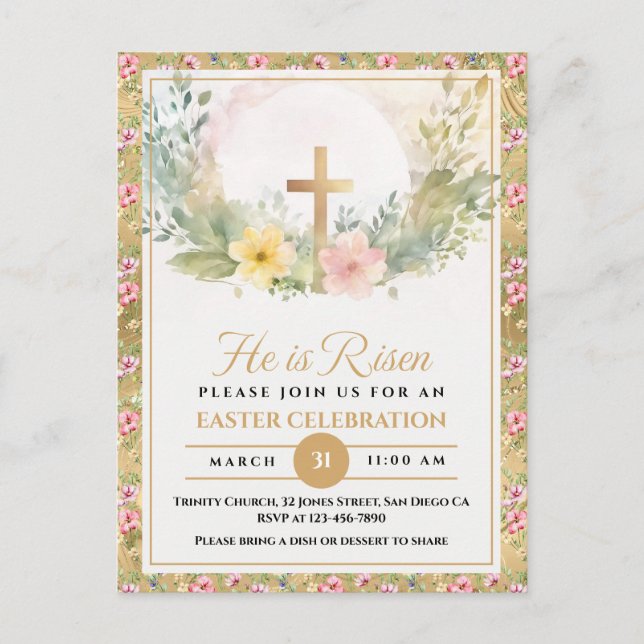 Cartão Postal De Festividades Ele É Crescente Páscoa De Flores De Água, Religios (Frente)