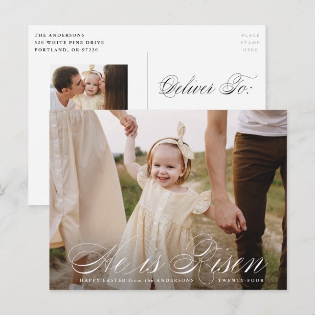 Cartão Postal De Festividades Ele é o Risen Script Páscoa Photo (Frente/Verso)