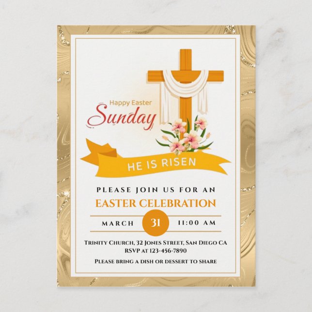 Cartão Postal De Festividades Ele É Risen Páscoa Cross, Flores, Páscoa Elegante (Frente)