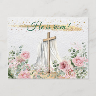 Cartão Postal De Festividades Ele É Risen Watercolor Rosa Eucalyptus Christian