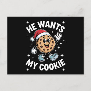 Cartão Postal De Festividades Ele Quer Meu Chapéu de Natal de Biscoito de Natal